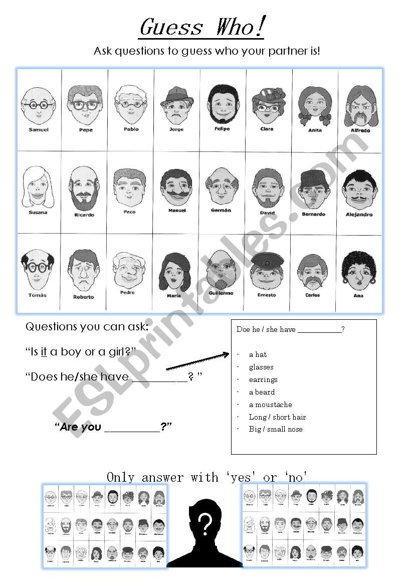 Guess Who Game worksheet