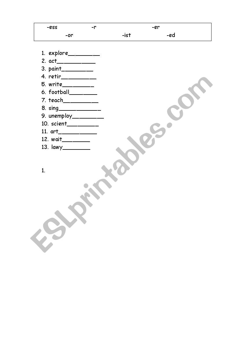 Jobs. Find the right suffix worksheet