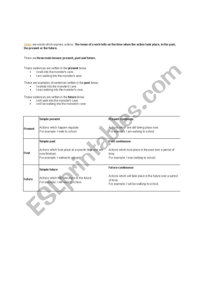 VERB WORDS worksheet