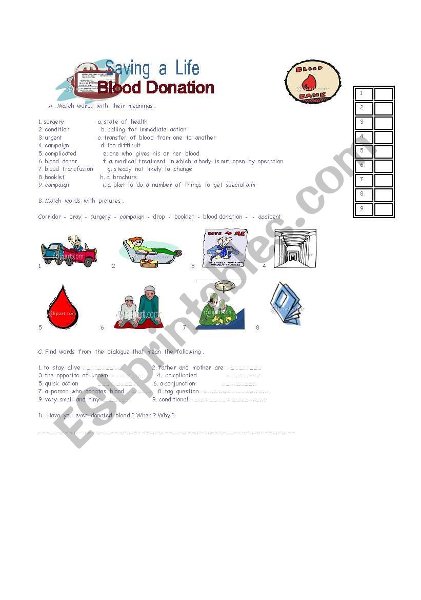 blood  donation worksheet