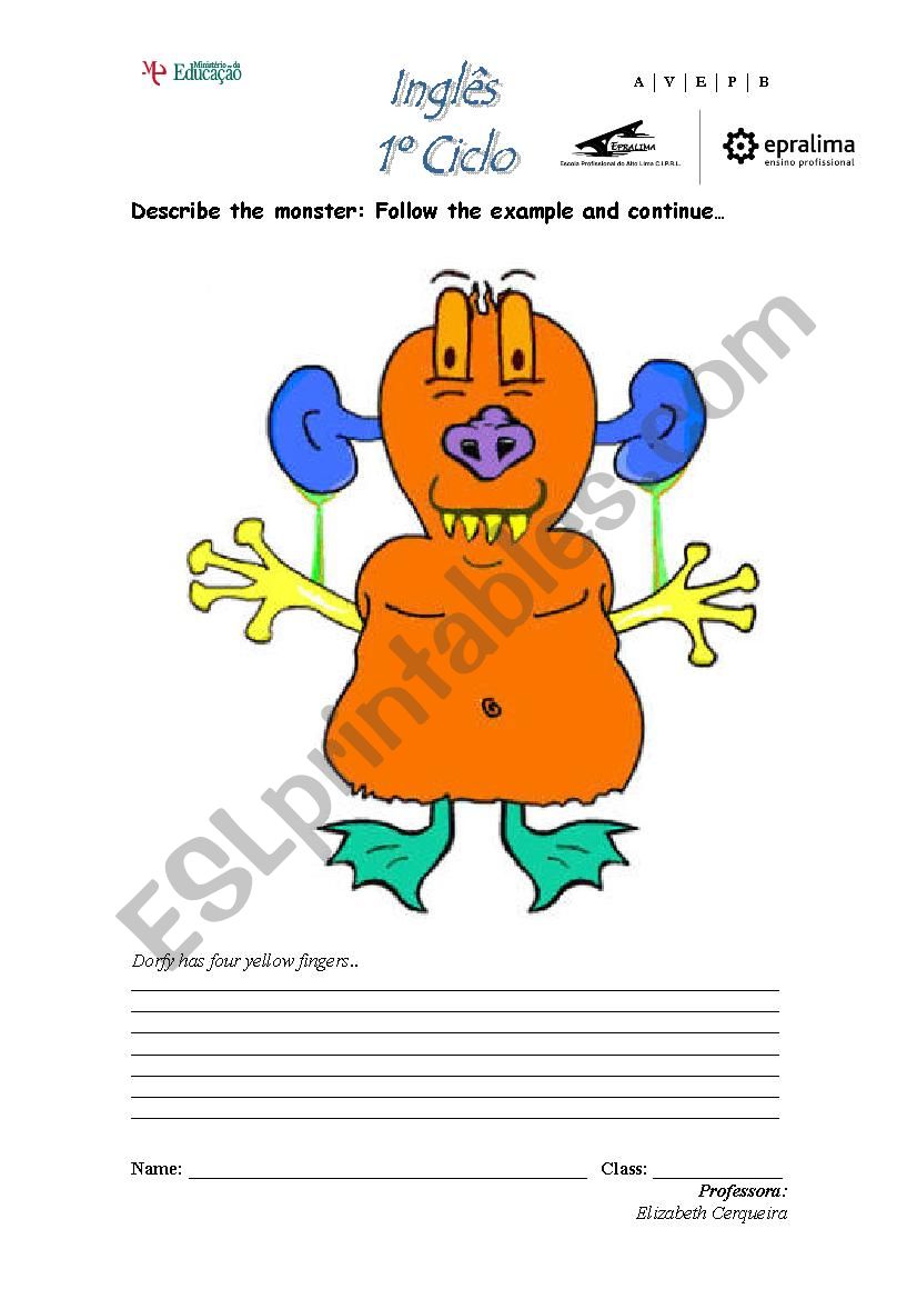 monster description worksheet