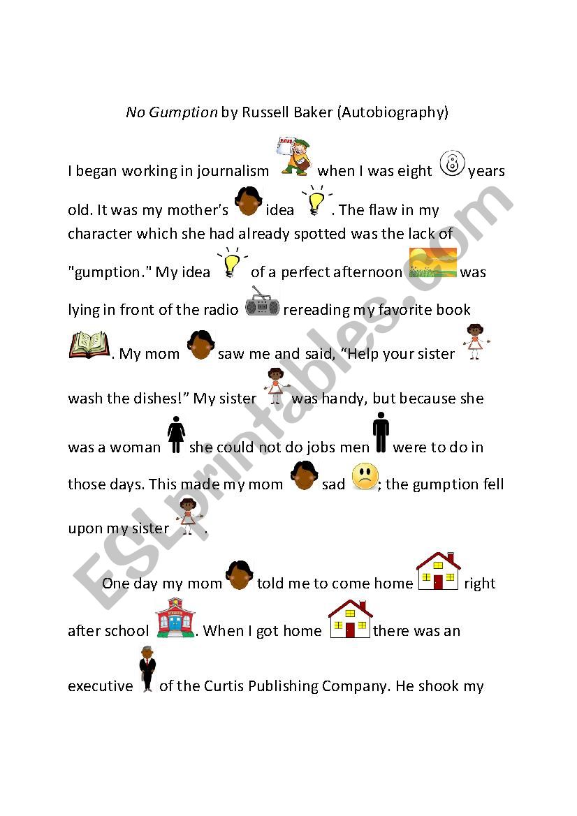 No Gumption- Autobiography worksheet