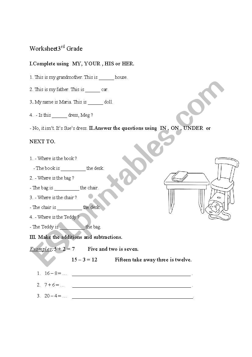 Worksheet 3rd Grade - ESL worksheet by dariusdaniel