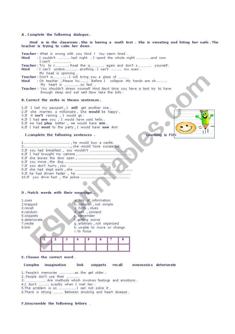 various  exercises worksheet