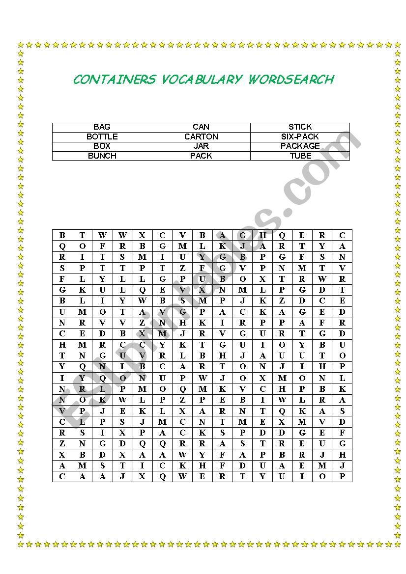 Containers Vocabulary  worksheet