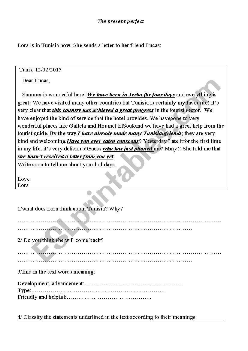 the present perfect worksheet