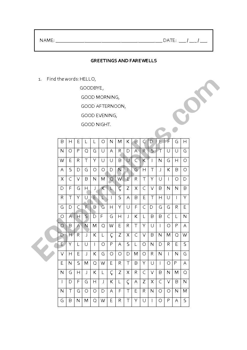 Greetings and farewells worksheet