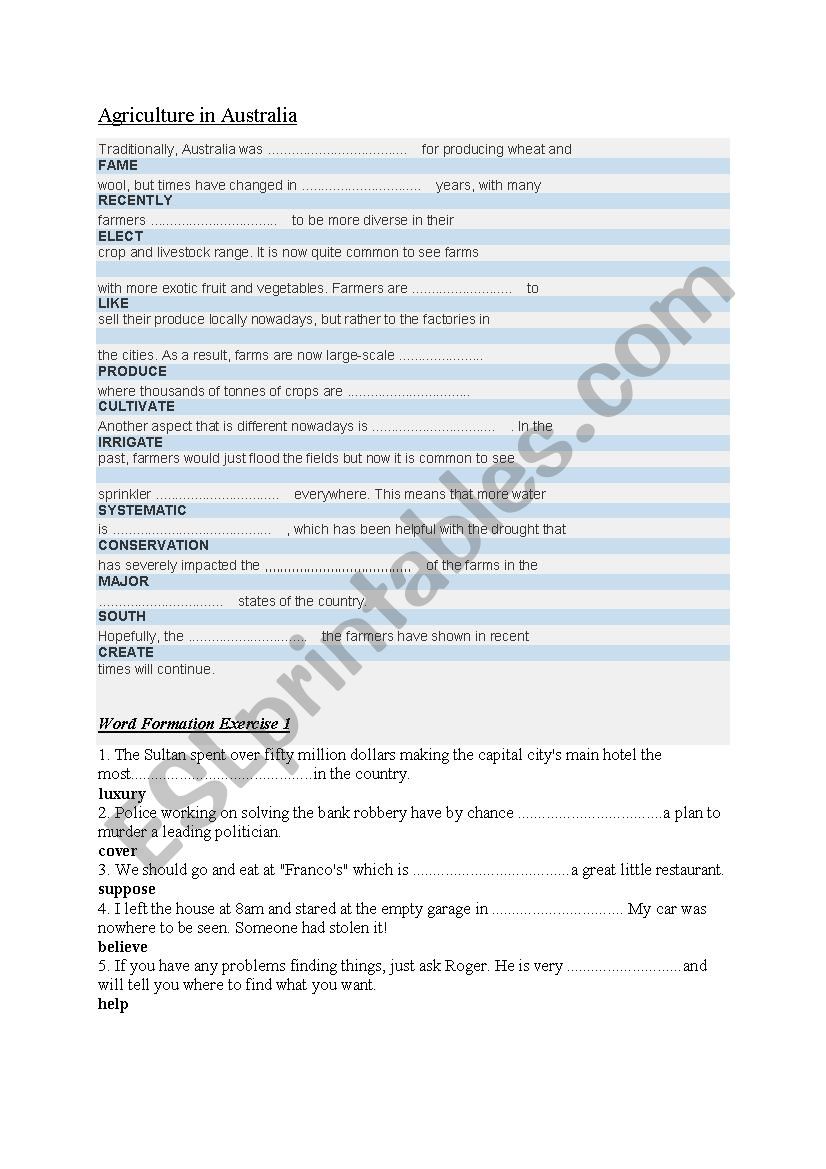 WORD FORMATION worksheet