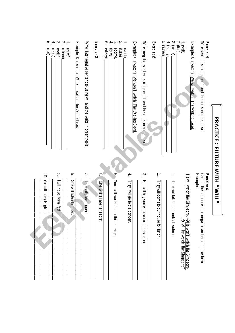 Future with Will and Wont  worksheet
