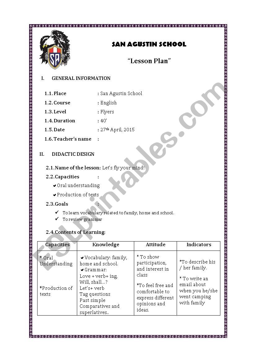 MODEL CLASS worksheet