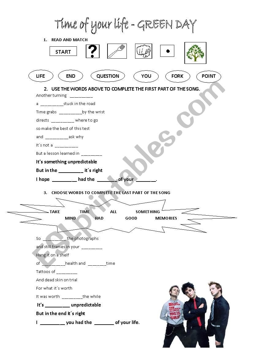 Green Day - Time of your life worksheet