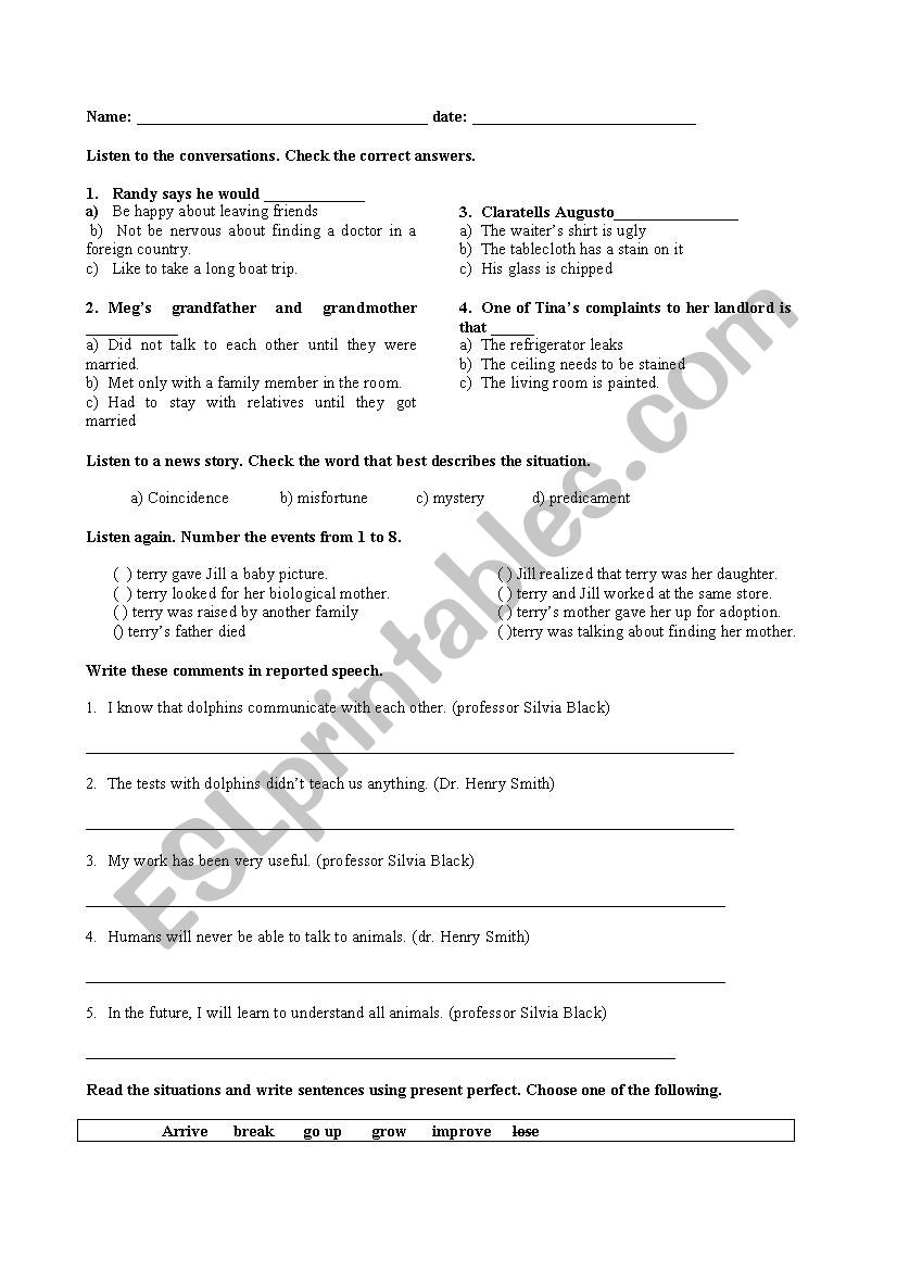 test worksheet