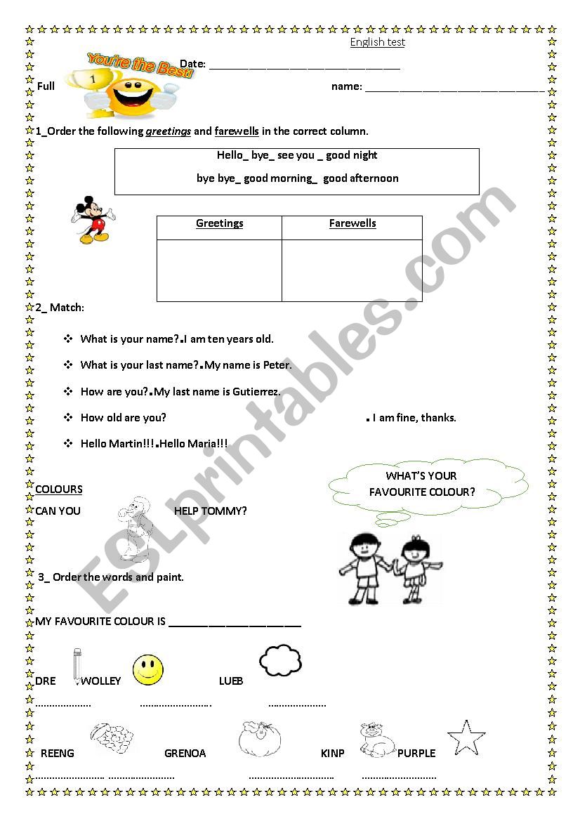 6º test worksheet 6º test worksheet
