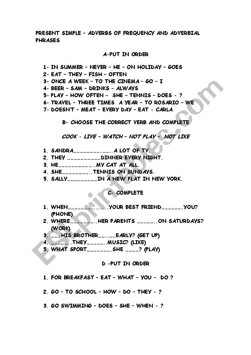 SIMPLE PRESENT - PRACTICE worksheet