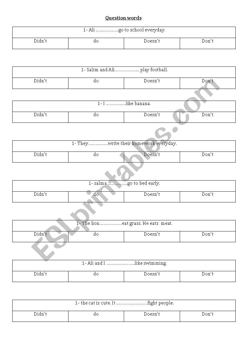 question words worksheet - ESL worksheet by omanlover110