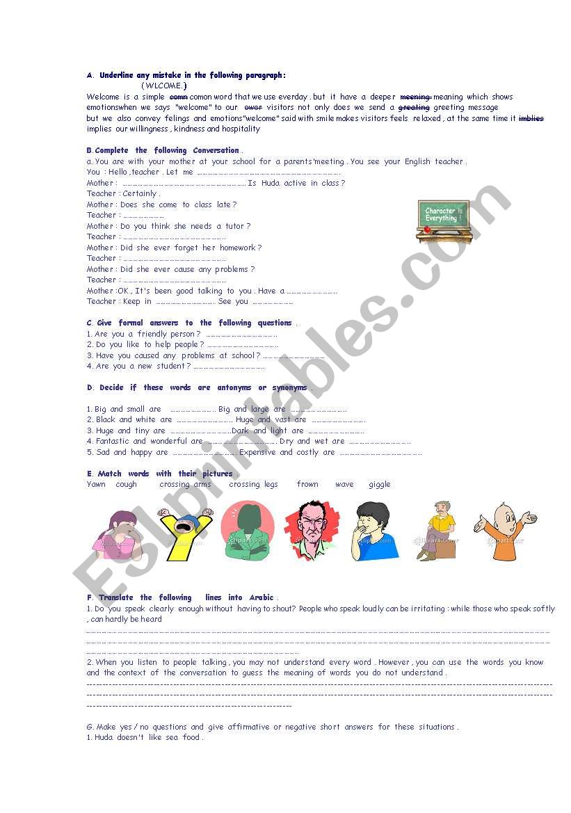 sign  language worksheet