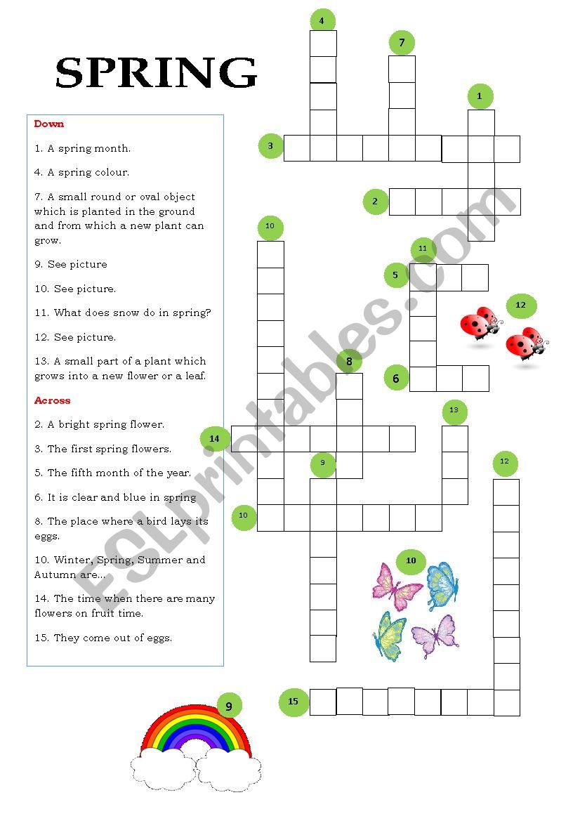spring crosswords worksheet