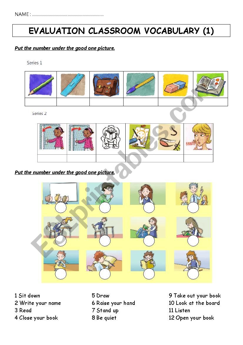 EVALUATION Classroom vocabulary