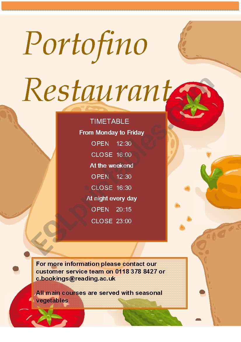 English Menu; Starter, Main course and desert