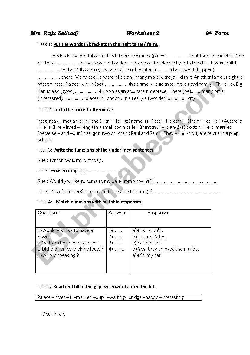 revision papres Grade 8 Tunisian programme