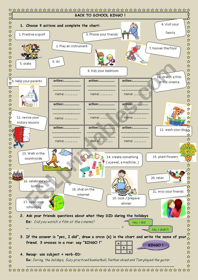 Back to school BINGO worksheet