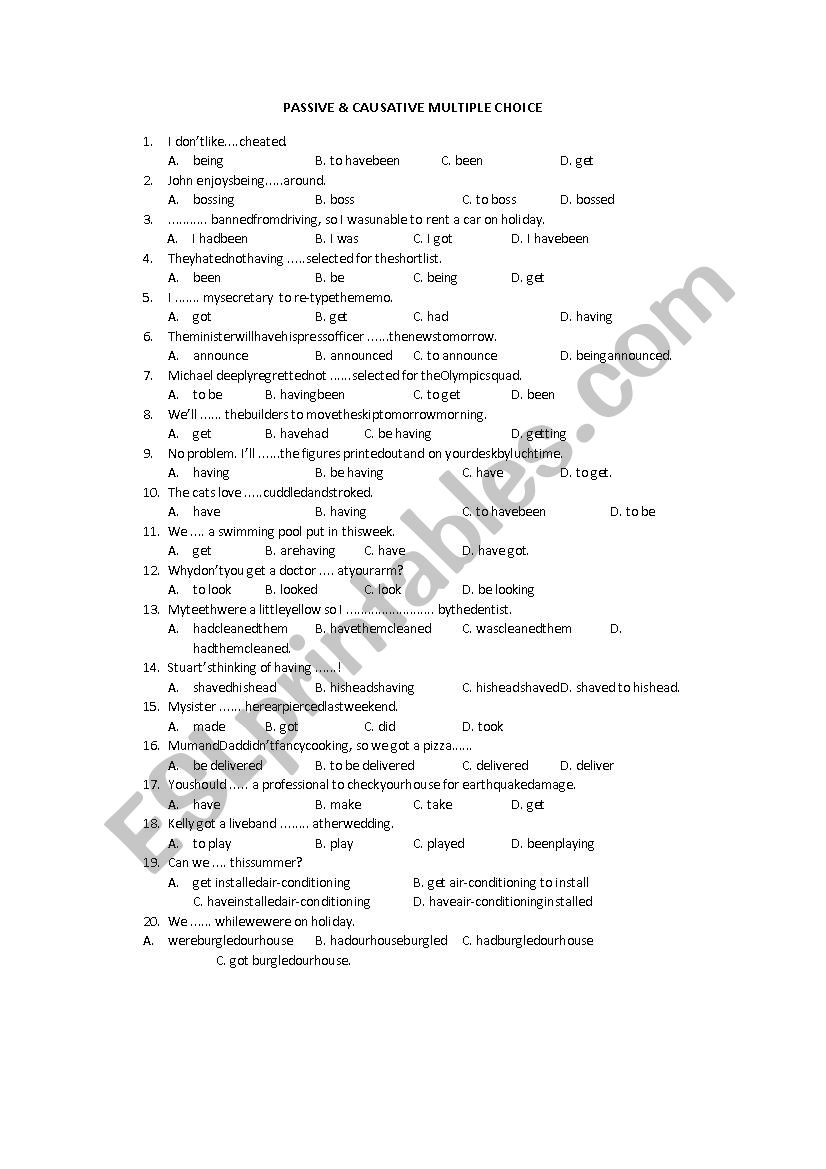 Passive and Causative Multiple Choice test