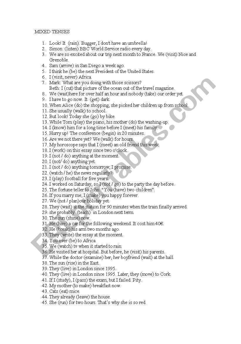 MIXED TENSES worksheet