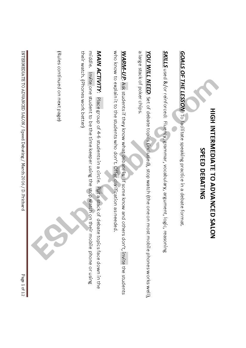 HIGH INTERMEDIATE TO ADVANCED SALON - SPEED DEBATING