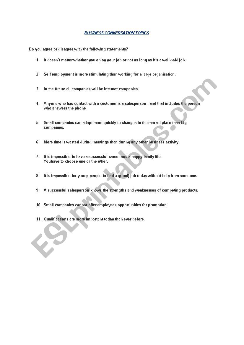 Business conversation worksheet