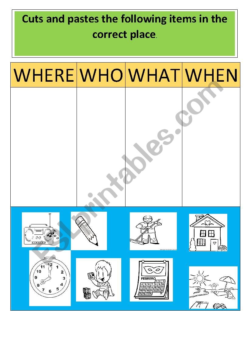Wh-questions classification worksheet