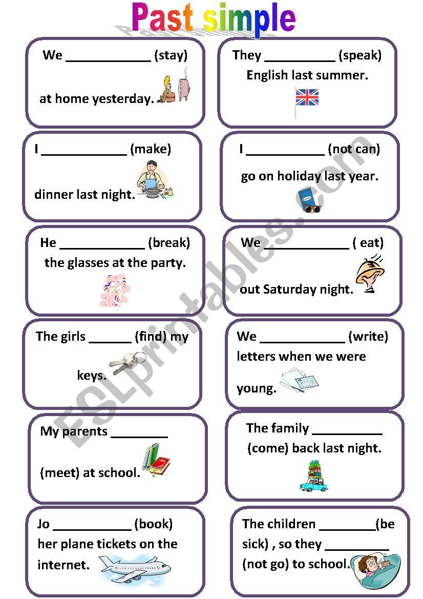 simple past tense playing cards warm…: English ESL worksheets pdf & doc