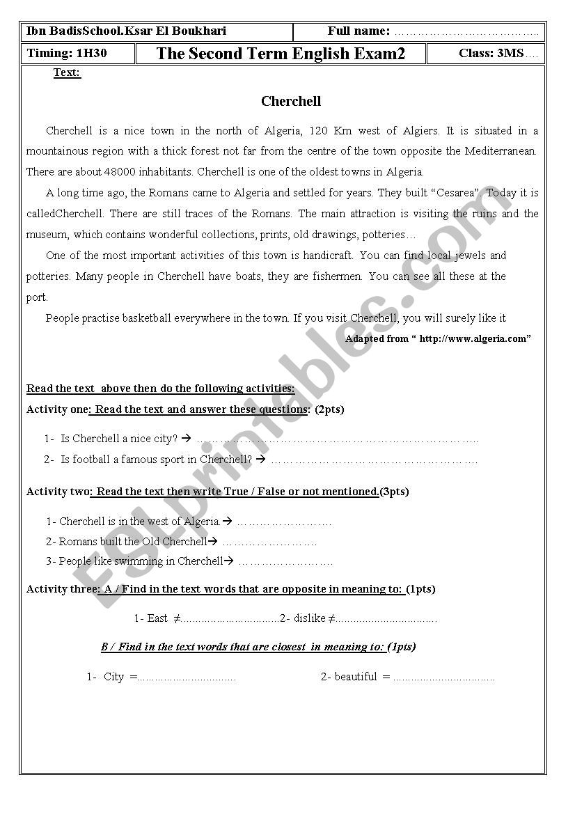 3MS-2nd exam worksheet