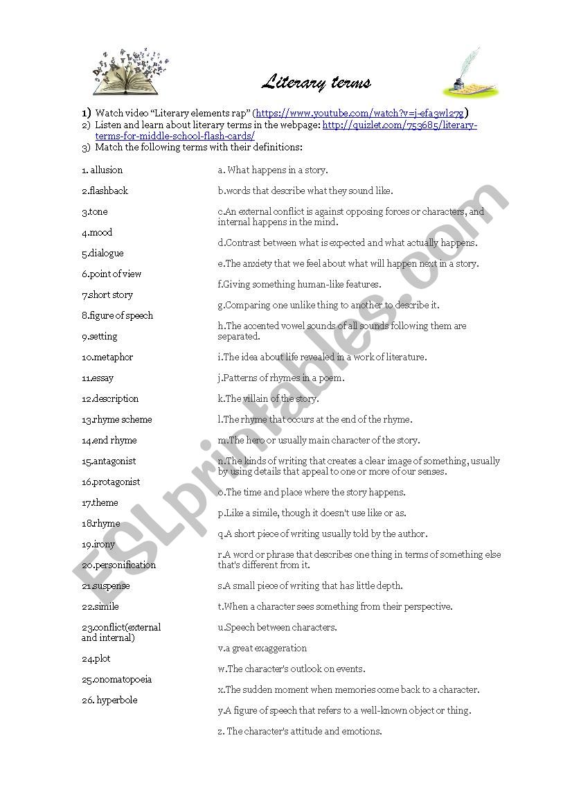 Literary elements worksheet