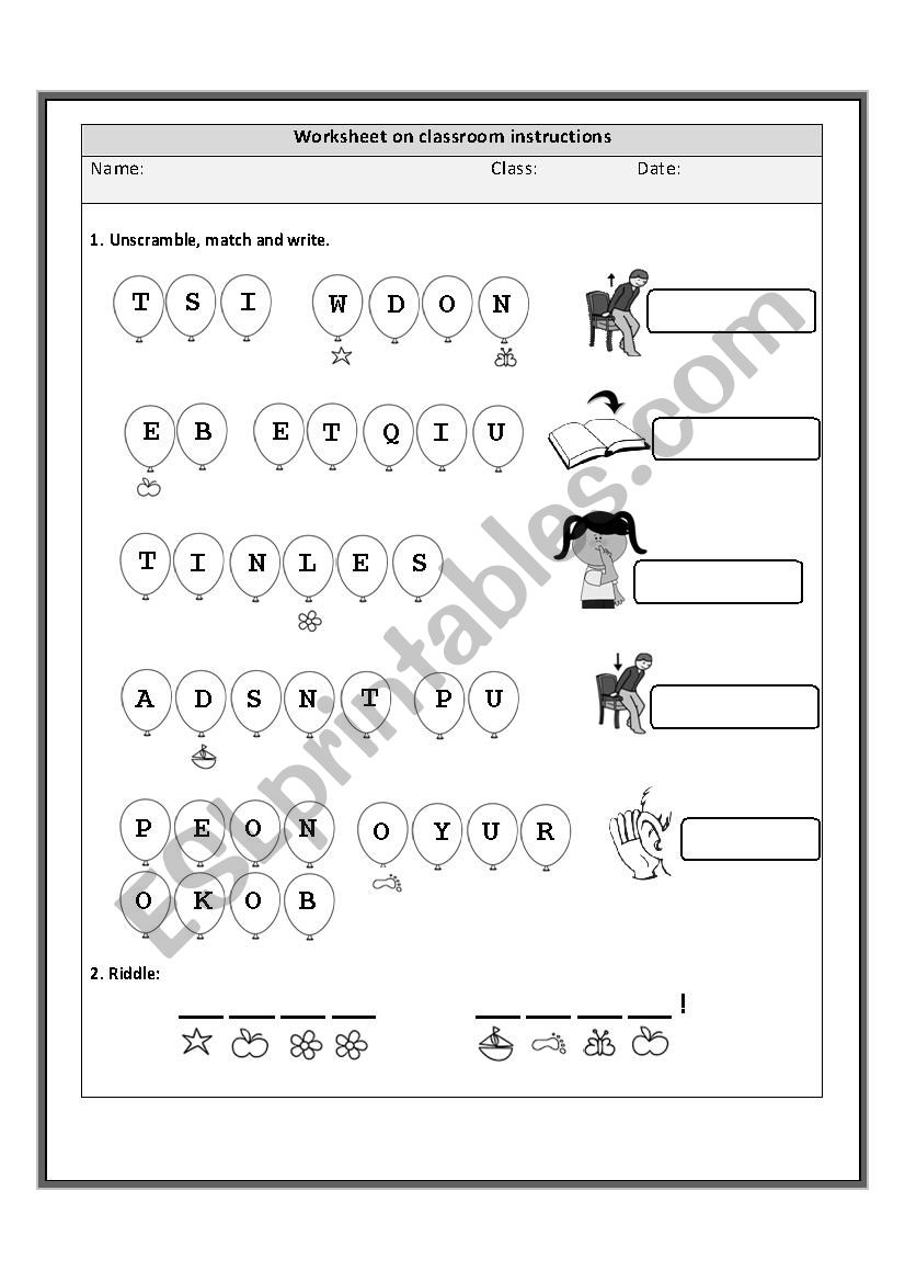 Classroom instructions worksheet