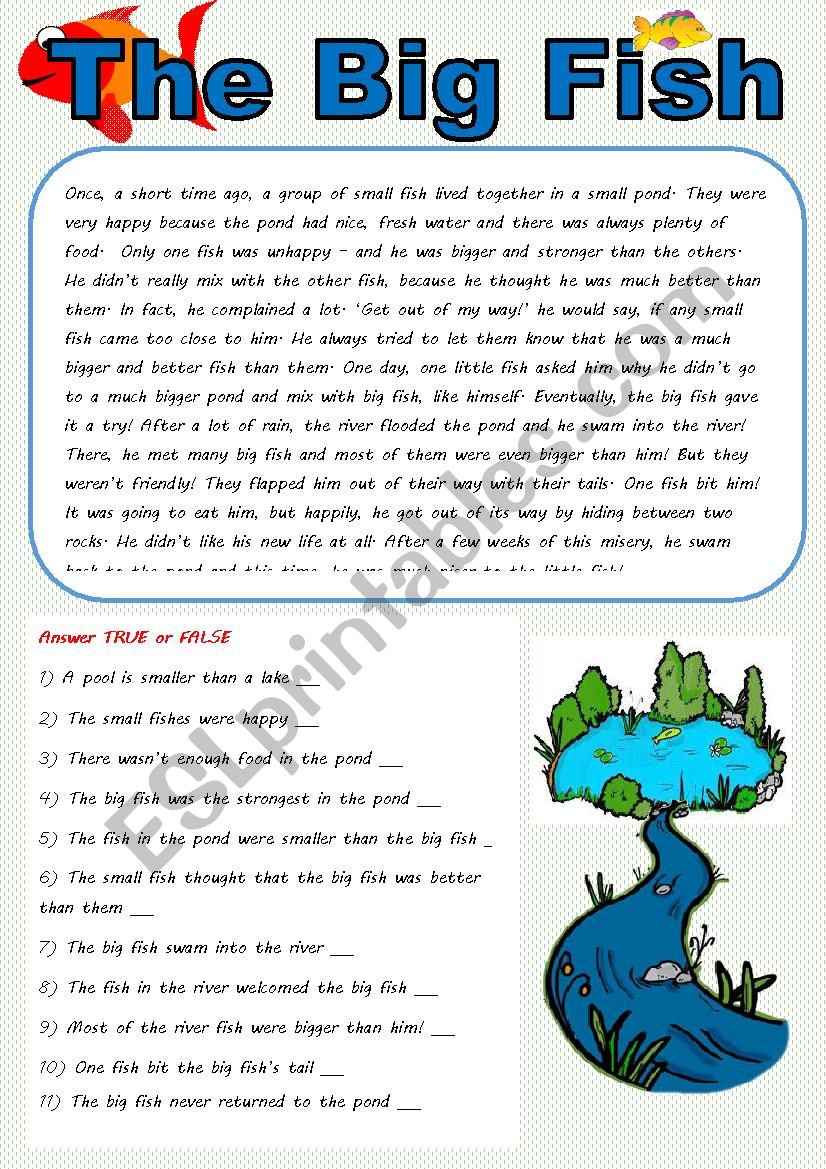 The big fish in a small pond worksheet