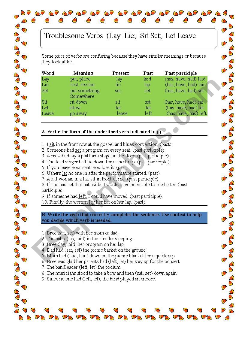 troublesome verbs (Definitions & Exercises)