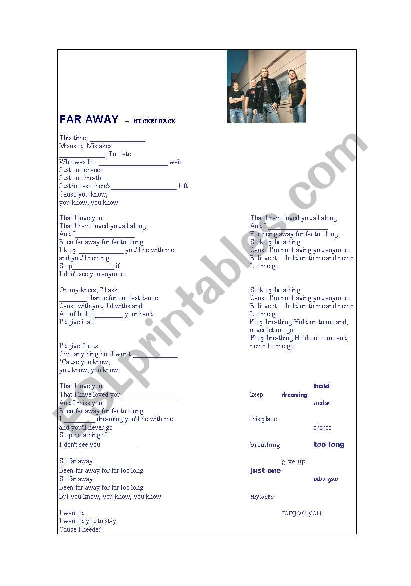 FAR AWAY worksheet