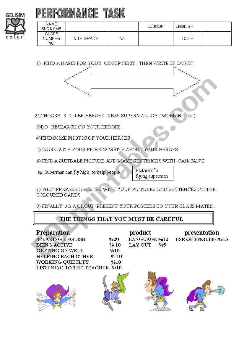 projects worksheet
