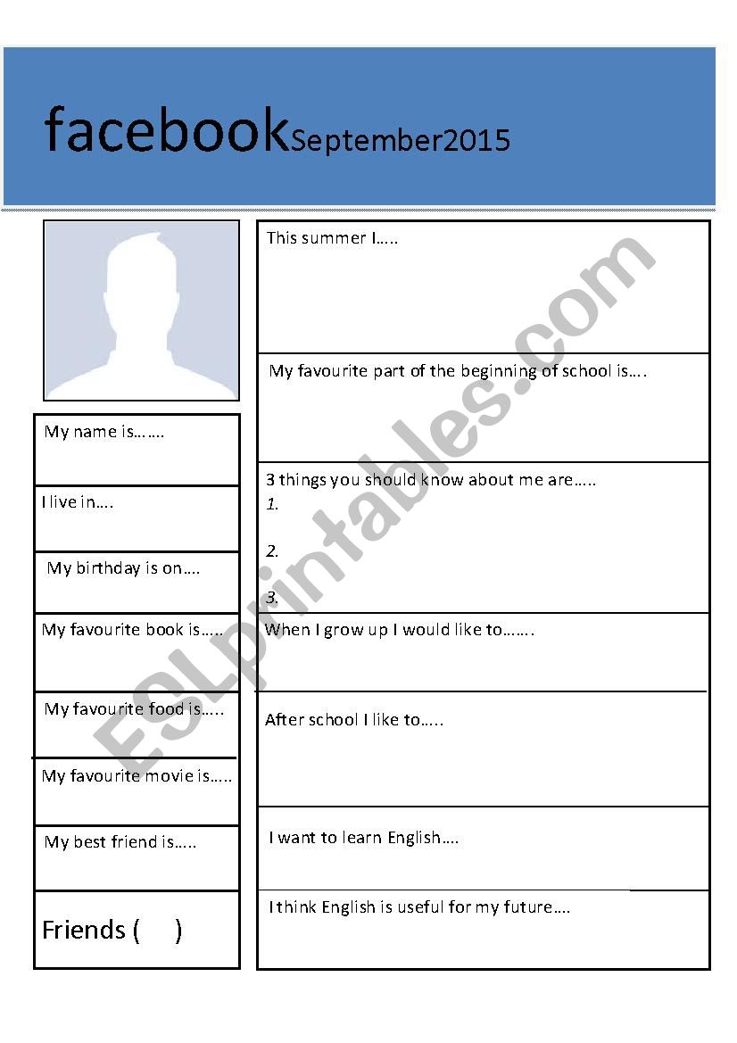 Facebook introductory lesson worksheet