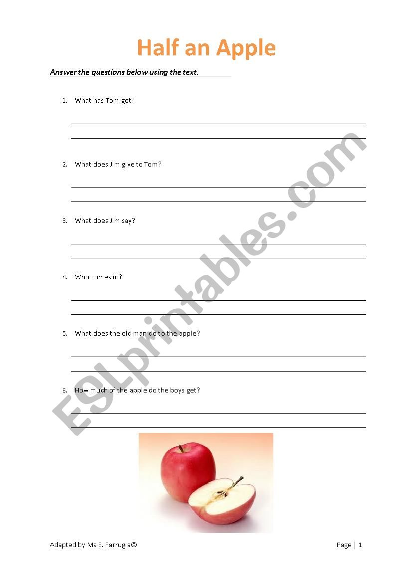 Half an Apple worksheet
