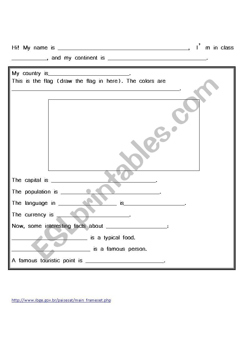 Countries Presentation worksheet