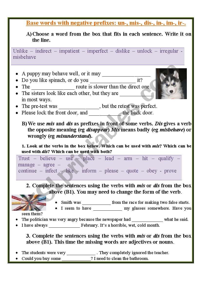 Negative prefixes worksheet