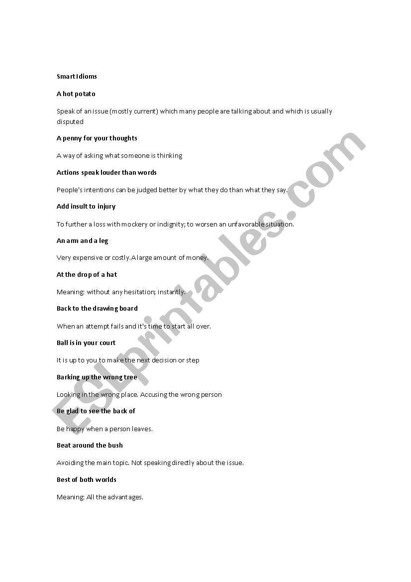 Smart Idioms worksheet