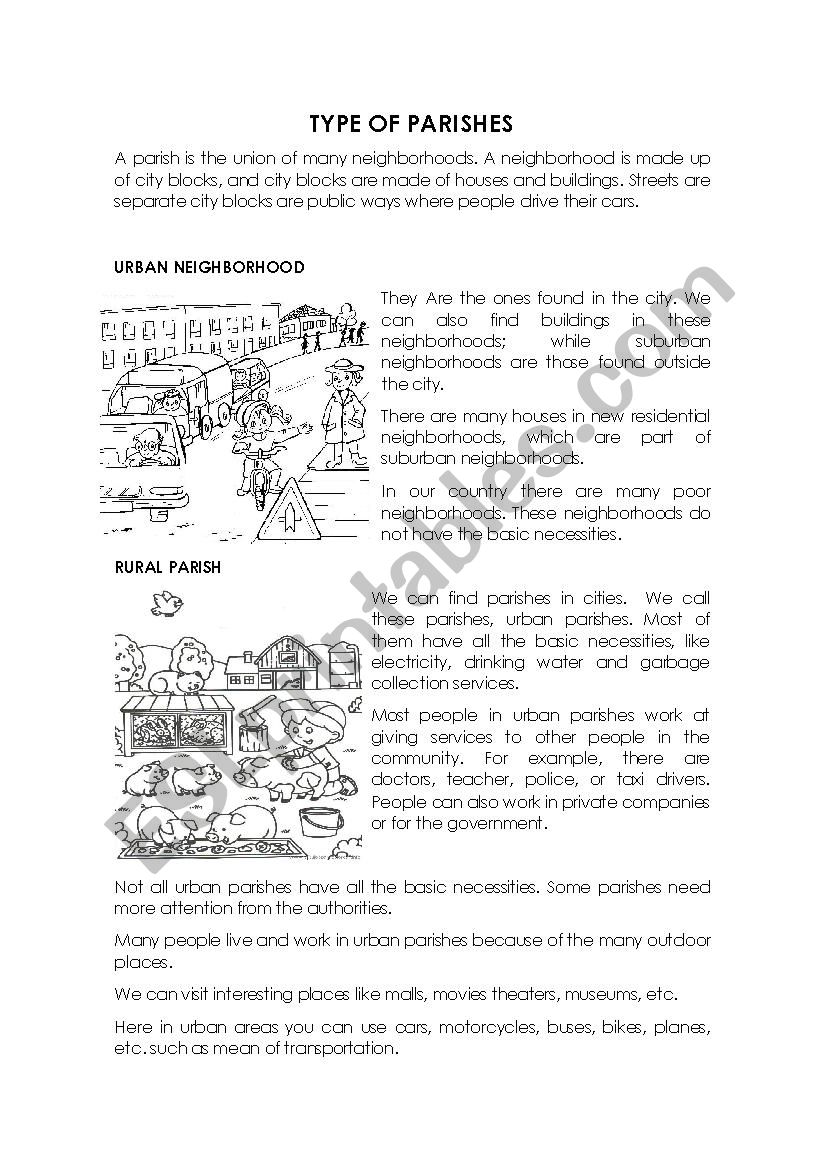 Type of parishes worksheet