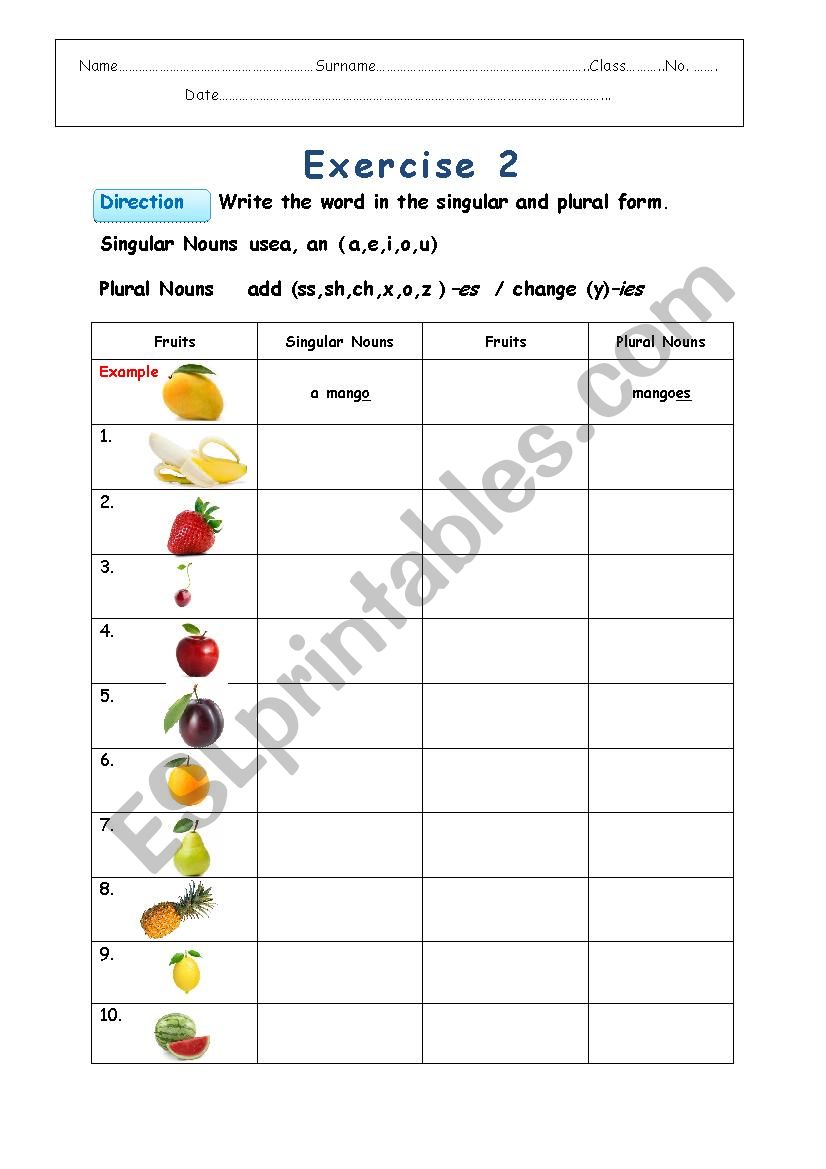 Fruits worksheet