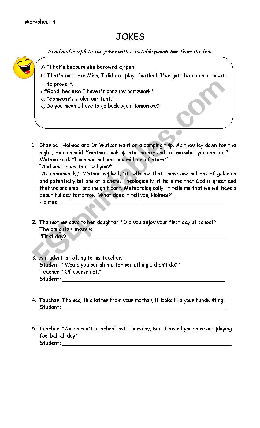 Find the punch line worksheet