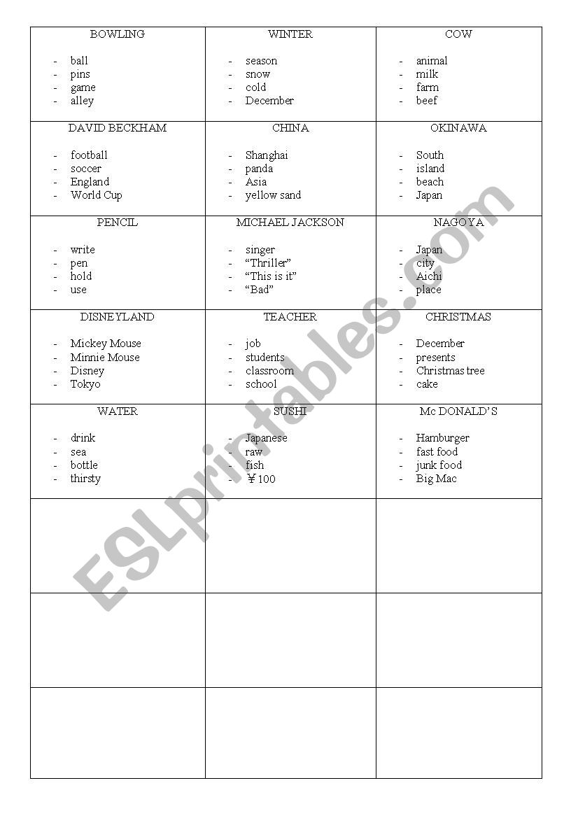 Taboo Asia word game base worksheet