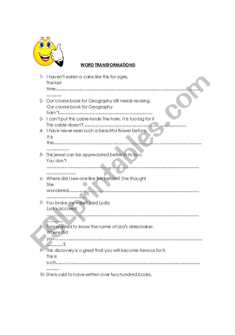  Word transformations 2!!!! First Certificate level