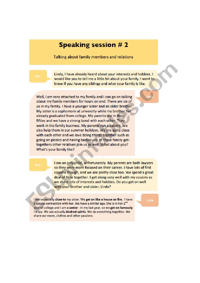 Speaking session # 2 - Family members and relations