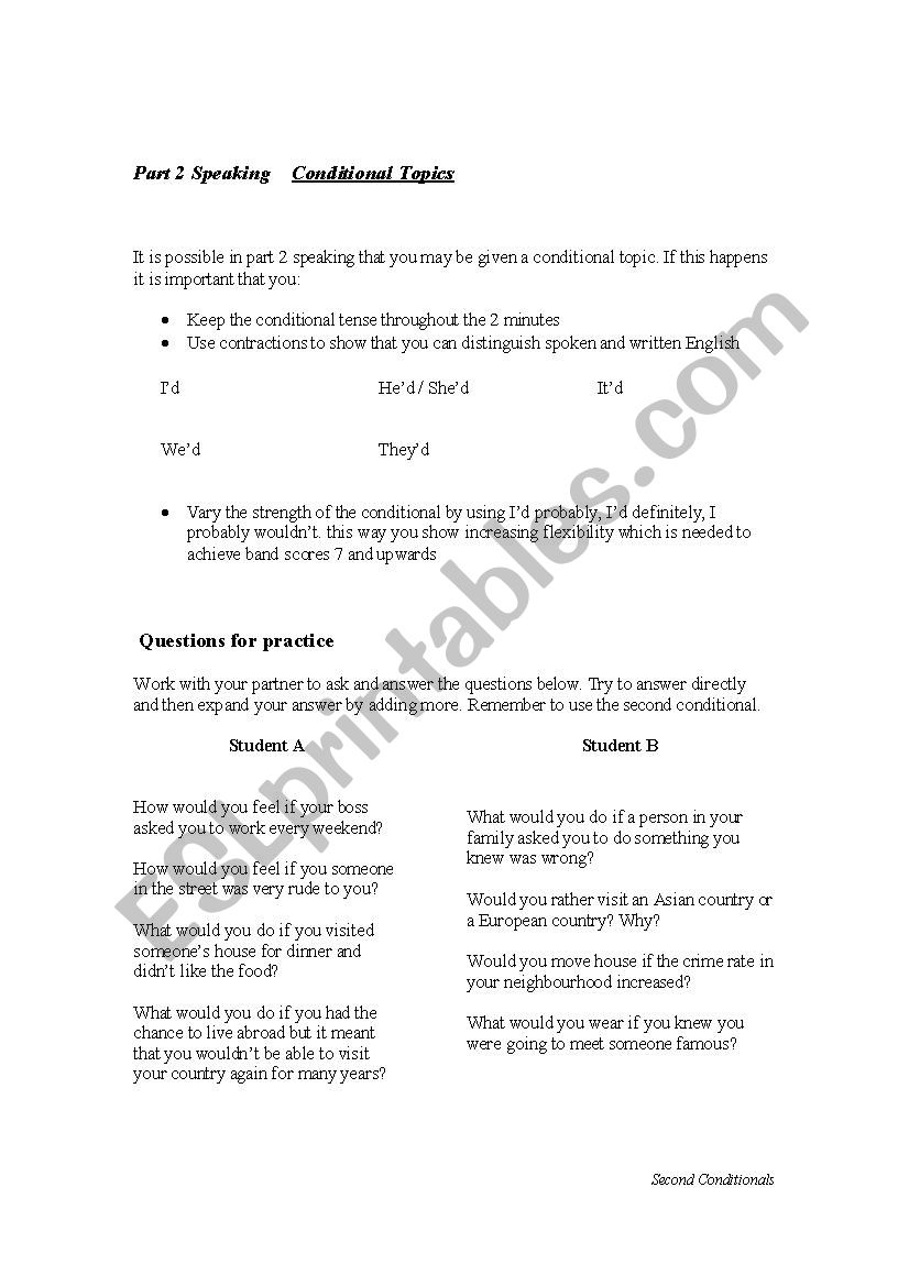 IELTS speaking part 2 - second conditional topics